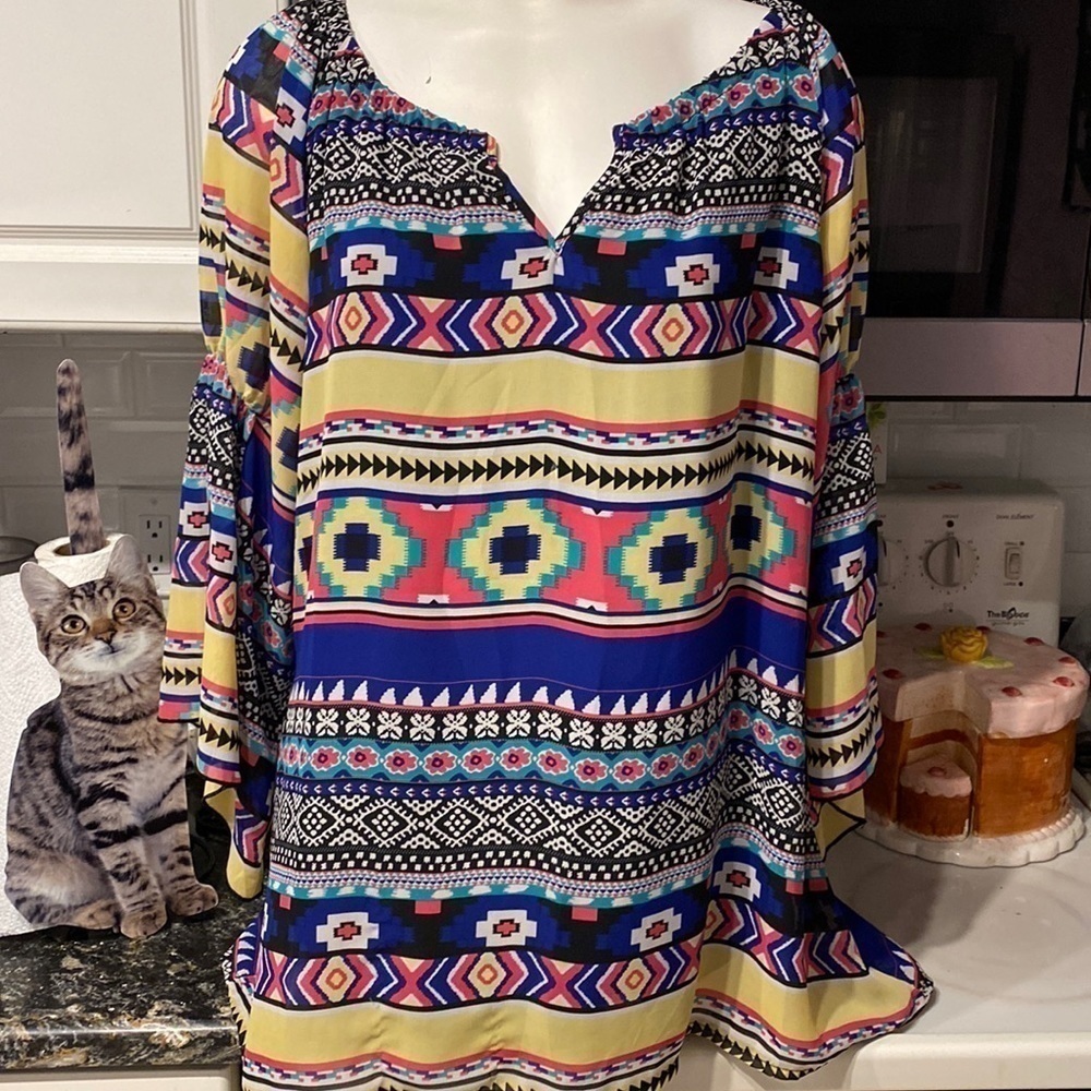 c womens New Directions casual 3/4 flared sleeve lined regular size top XL. EUC